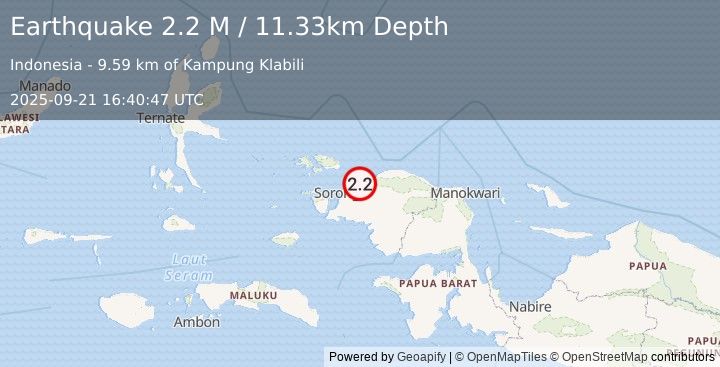 Earthquake West Papua Region, Indonesia (2.2 M) (2025-09-21 16:40:47 UTC)