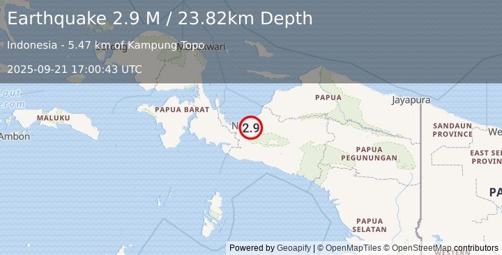 Earthquake West Papua Region, Indonesia (2.9 M) (2025-09-21 17:00:43 UTC)
