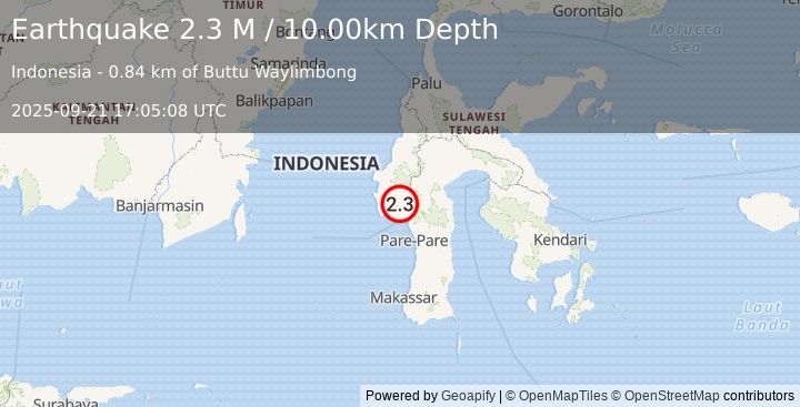 Earthquake Sulawesi, Indonesia (2.3 M) (2025-09-21 17:05:08 UTC)