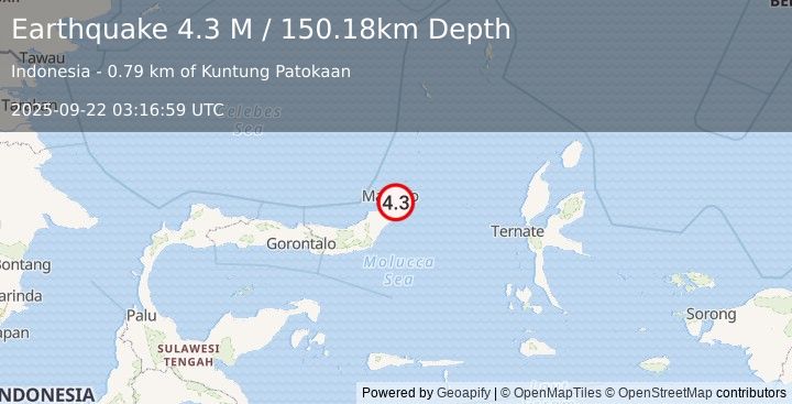 Earthquake Minahassa Peninsula, Sulawesi (4.3 M) (2025-09-22 03:16:59 UTC)