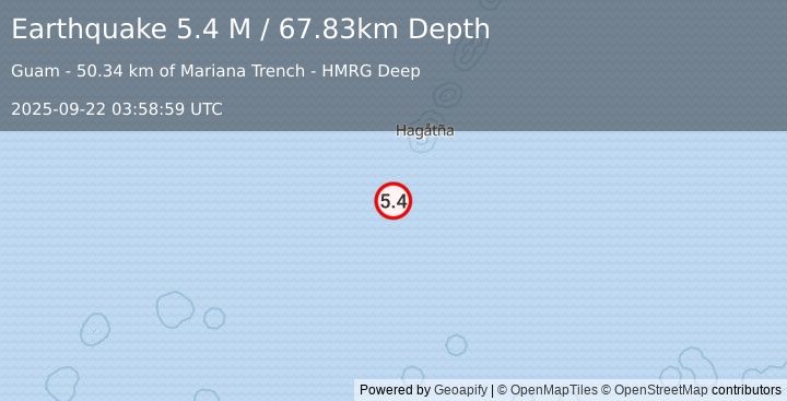 Earthquake South of Mariana Islands (5.4 M) (2025-09-22 03:58:59 UTC)
