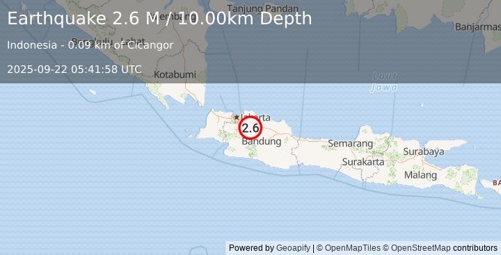 Earthquake Java, Indonesia (2.6 M) (2025-09-22 05:41:59 UTC)