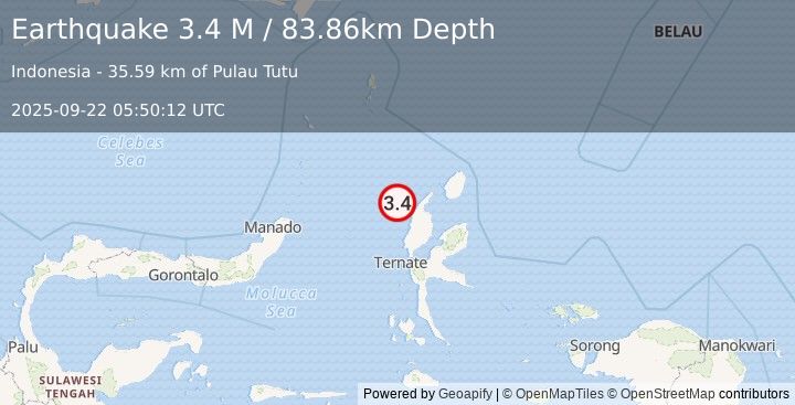 Earthquake Halmahera, Indonesia (3.4 M) (2025-09-22 05:50:12 UTC)