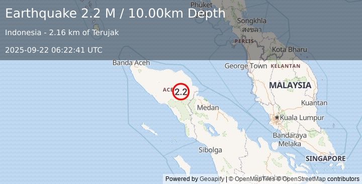 Earthquake Northern Sumatra, Indonesia (2.2 M) (2025-09-22 06:22:41 UTC)
