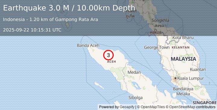 Earthquake Northern Sumatra, Indonesia (3.0 M) (2025-09-22 10:15:31 UTC)