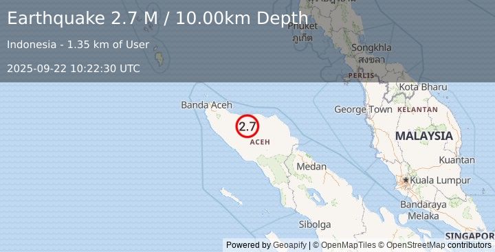 Earthquake Northern Sumatra, Indonesia (2.7 M) (2025-09-22 10:22:30 UTC)