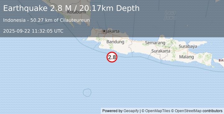 Earthquake Java, Indonesia (2.8 M) (2025-09-22 11:32:05 UTC)