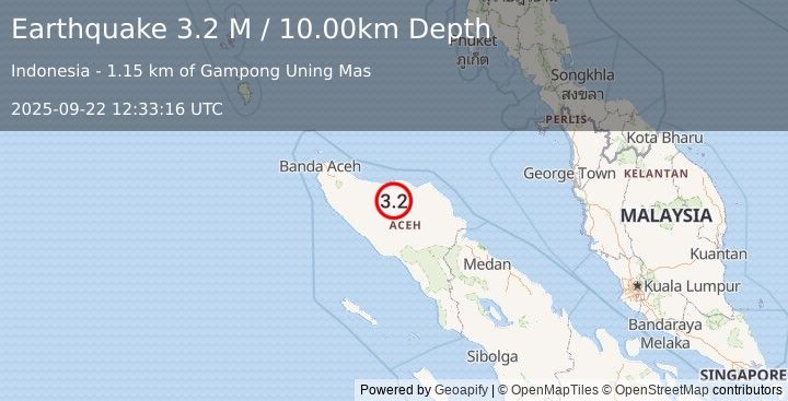 Earthquake Northern Sumatra, Indonesia (3.2 M) (2025-09-22 12:33:16 UTC)