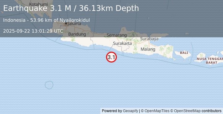 Earthquake Java, Indonesia (3.1 M) (2025-09-22 13:01:29 UTC)
