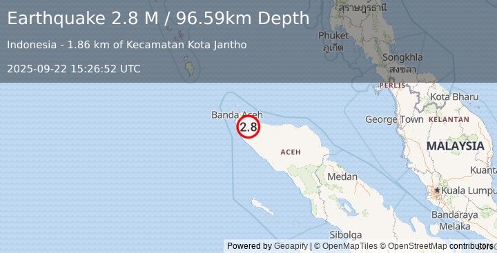 Earthquake Northern Sumatra, Indonesia (2.8 M) (2025-09-22 15:26:52 UTC)