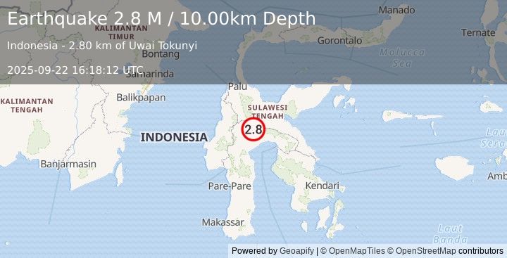 Earthquake Sulawesi, Indonesia (2.8 M) (2025-09-22 16:18:12 UTC)