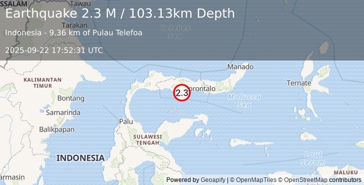 Earthquake Minahassa Peninsula, Sulawesi (2.3 M) (2025-09-22 17:52:31 UTC)