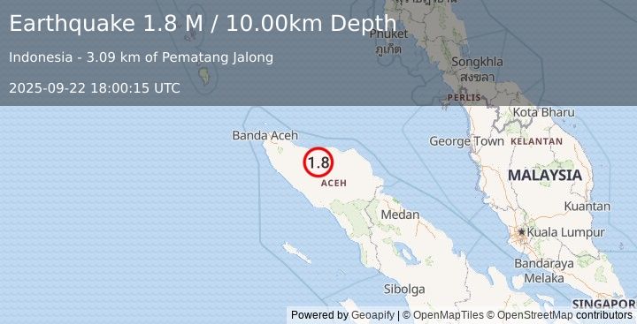 Earthquake Northern Sumatra, Indonesia (1.8 M) (2025-09-22 18:00:15 UTC)