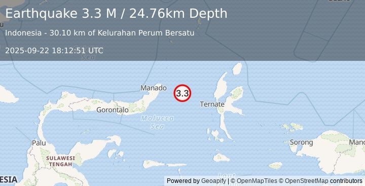 Earthquake Northern Molucca Sea (3.3 M) (2025-09-22 18:12:51 UTC)