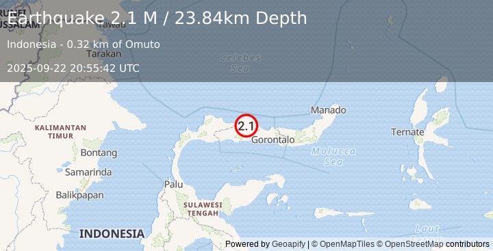 Earthquake Minahassa Peninsula, Sulawesi (2.1 M) (2025-09-22 20:55:42 UTC)