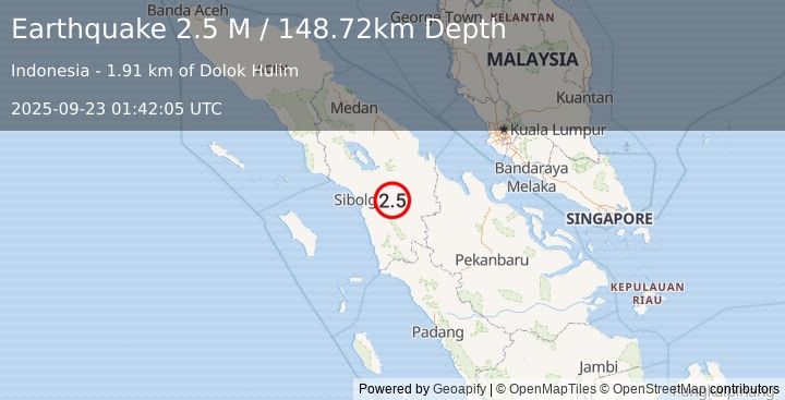 Earthquake Northern Sumatra, Indonesia (2.5 M) (2025-09-23 01:42:05 UTC)