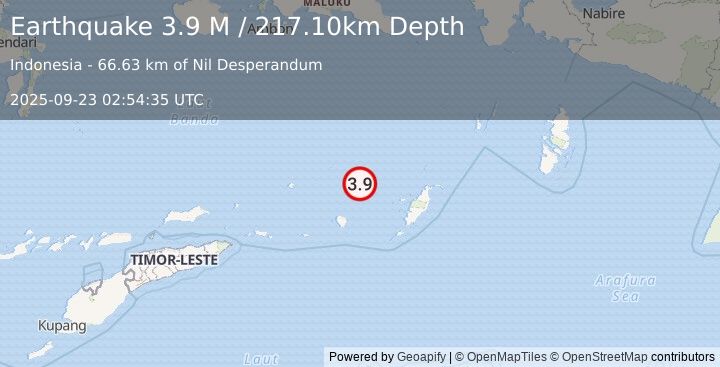 Earthquake Tanimbar Islands Region, Indonesia (3.9 M) (2025-09-23 02:54:35 UTC)