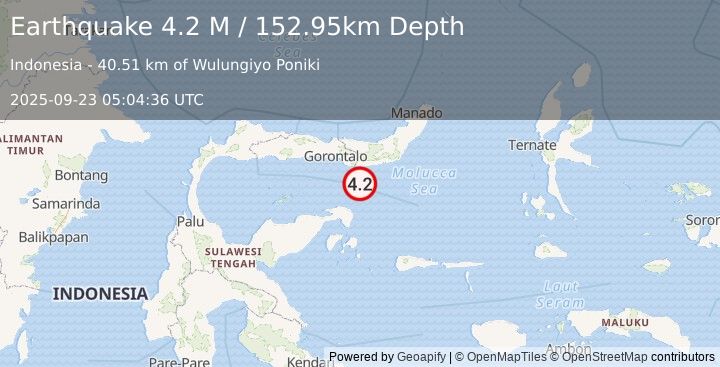 Earthquake Minahassa Peninsula, Sulawesi (4.2 M) (2025-09-23 05:04:36 UTC)