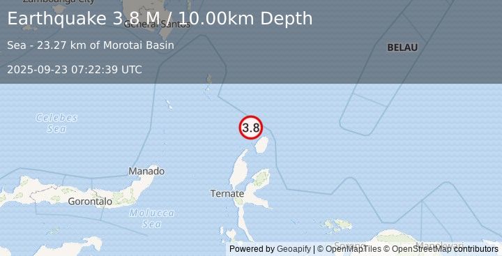 Earthquake Halmahera, Indonesia (3.8 M) (2025-09-23 07:22:37 UTC)