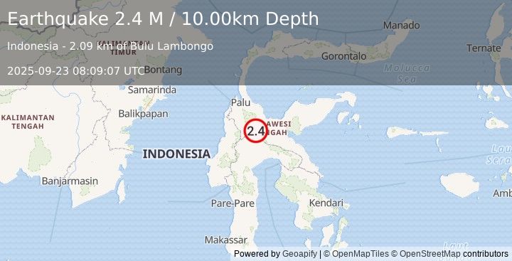 Earthquake Sulawesi, Indonesia (2.4 M) (2025-09-23 08:09:07 UTC)