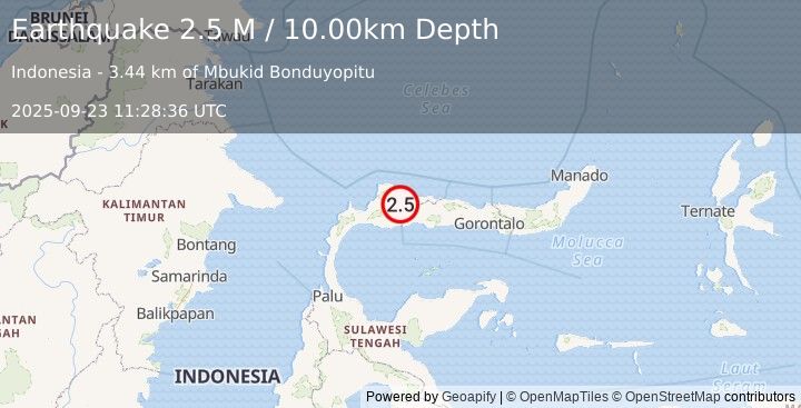 Earthquake Minahassa Peninsula, Sulawesi (2.5 M) (2025-09-23 11:28:36 UTC)