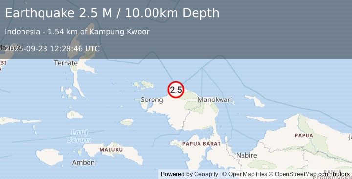 Earthquake West Papua Region, Indonesia (2.5 M) (2025-09-23 12:28:46 UTC)
