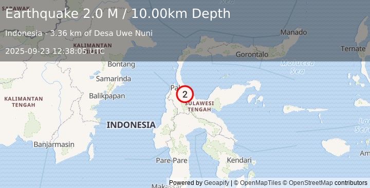 Earthquake Sulawesi, Indonesia (2.0 M) (2025-09-23 12:38:05 UTC)