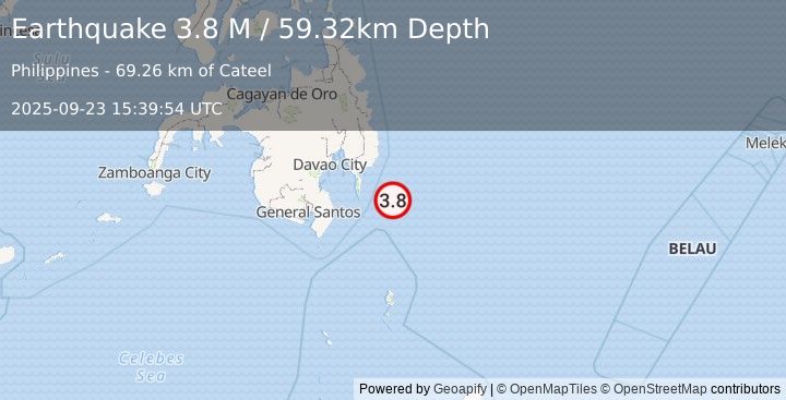 Earthquake Mindanao, Philippines (3.8 M) (2025-09-23 15:39:54 UTC)