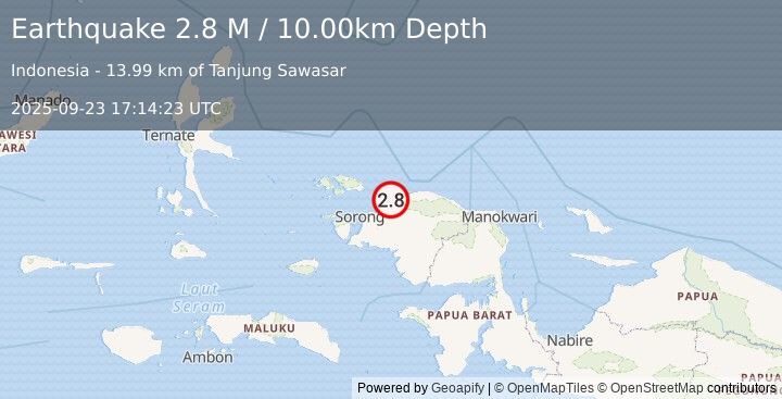 Earthquake West Papua Region, Indonesia (2.8 M) (2025-09-23 17:14:23 UTC)