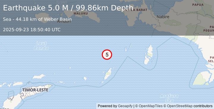 Earthquake Tanimbar Islands Region, Indonesia (5.0 M) (2025-09-23 18:50:40 UTC)