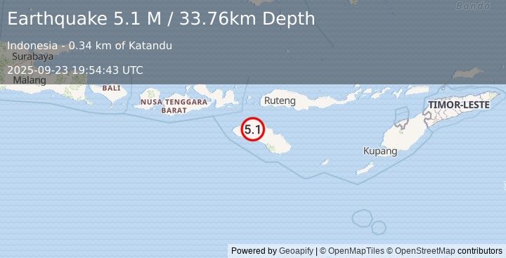Earthquake Sumba Region, Indonesia (5.1 M) (2025-09-23 19:54:43 UTC)
