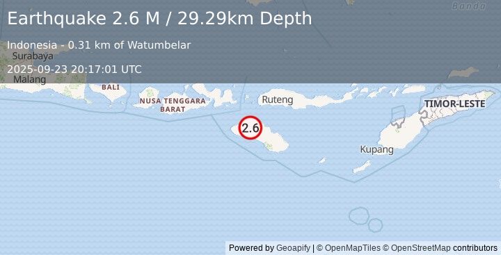 Earthquake Sumba Region, Indonesia (2.6 M) (2025-09-23 20:17:01 UTC)
