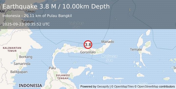 Earthquake Minahassa Peninsula, Sulawesi (3.8 M) (2025-09-23 20:35:52 UTC)
