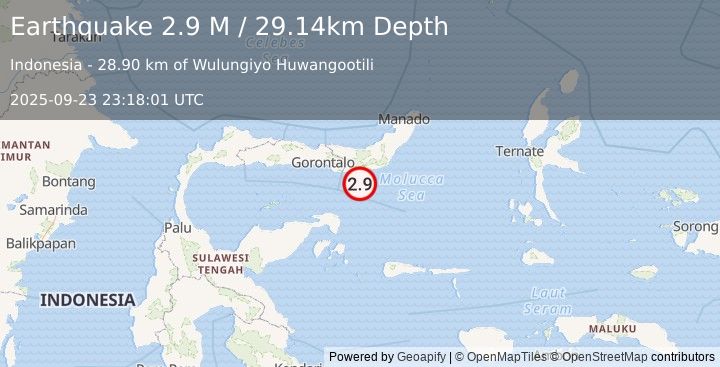 Earthquake Minahassa Peninsula, Sulawesi (2.9 M) (2025-09-23 23:18:01 UTC)