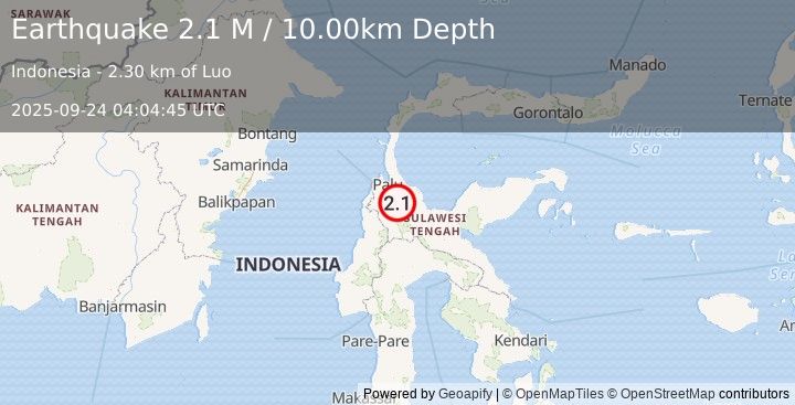Earthquake Sulawesi, Indonesia (2.1 M) (2025-09-24 04:04:45 UTC)