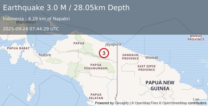 Earthquake West Papua, Indonesia (3.0 M) (2025-09-24 07:44:28 UTC)