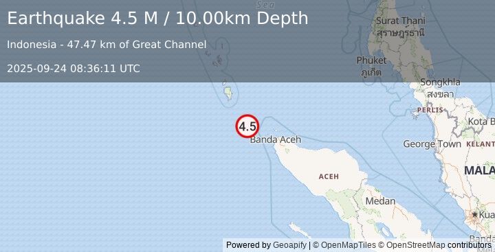 Earthquake Nicobar Islands, India Region (4.6 M) (2025-09-24 08:36:10 UTC)