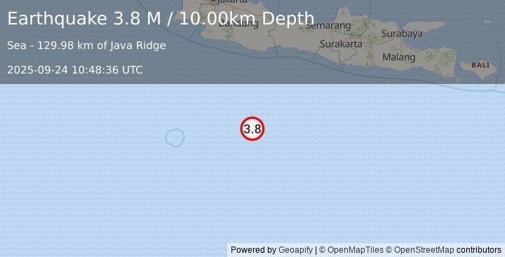 Earthquake South of Java, Indonesia (3.8 M) (2025-09-24 10:48:36 UTC)