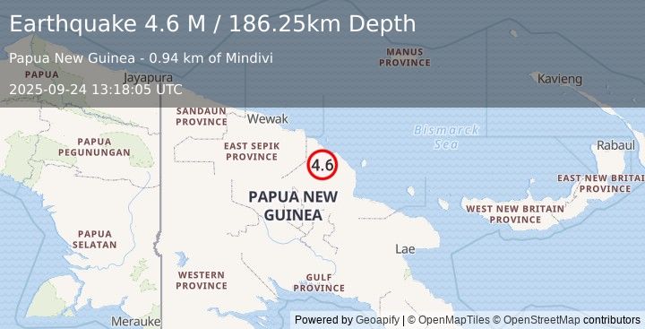 Earthquake Near North Coast of Papua New Guinea (4.6 M) (2025-09-24 13:18:05 UTC)