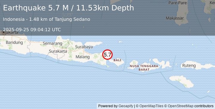 Earthquake Bali Sea (5.7 M) (2025-09-25 09:04:12 UTC)