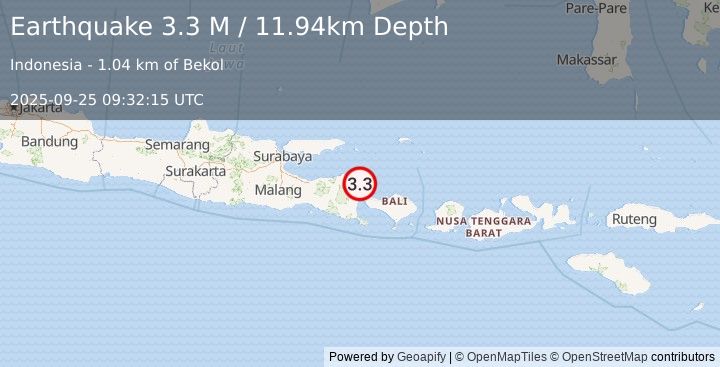 Earthquake Bali Sea (3.3 M) (2025-09-25 09:32:16 UTC)