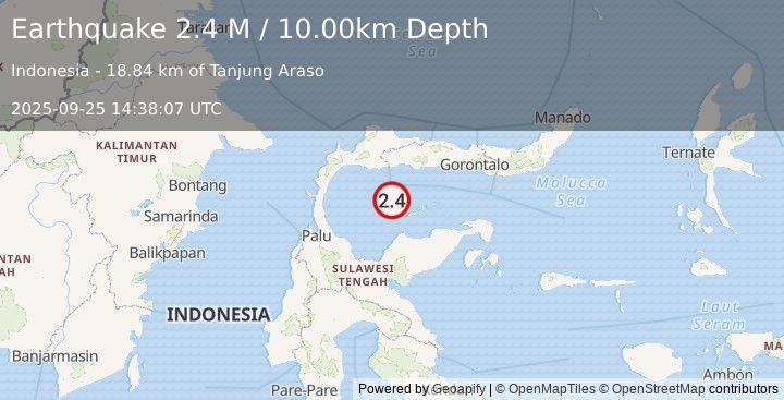 Earthquake Minahassa Peninsula, Sulawesi (2.4 M) (2025-09-25 14:38:07 UTC)
