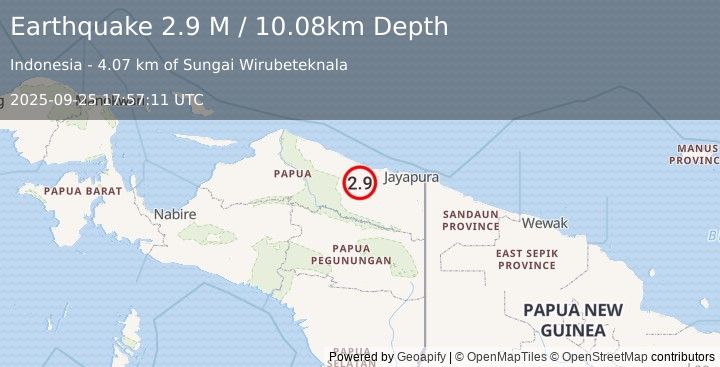 Earthquake Near North Coast of West Papua (2.9 M) (2025-09-25 17:57:11 UTC)