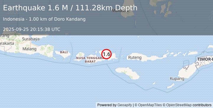 Earthquake Sumbawa Region, Indonesia (1.6 M) (2025-09-25 20:15:38 UTC)