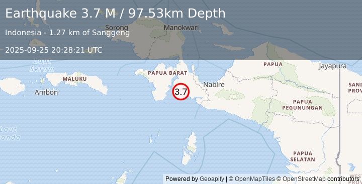Earthquake West Papua Region, Indonesia (3.7 M) (2025-09-25 20:28:21 UTC)