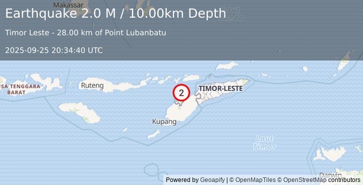 Earthquake Timor Region (2.0 M) (2025-09-25 20:34:40 UTC)