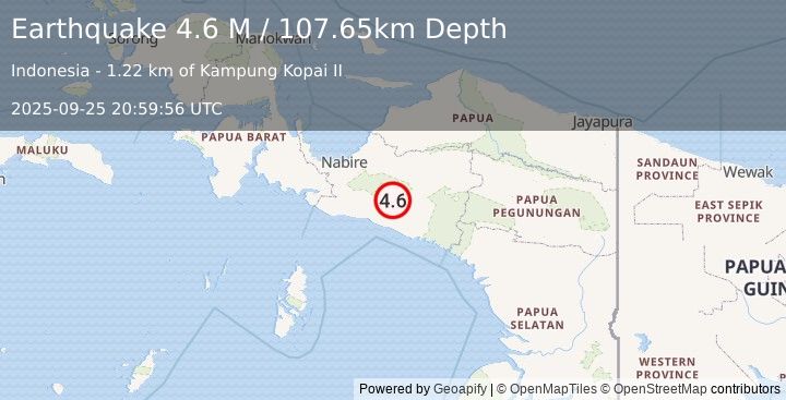 Earthquake West Papua Region, Indonesia (4.6 M) (2025-09-25 20:59:56 UTC)