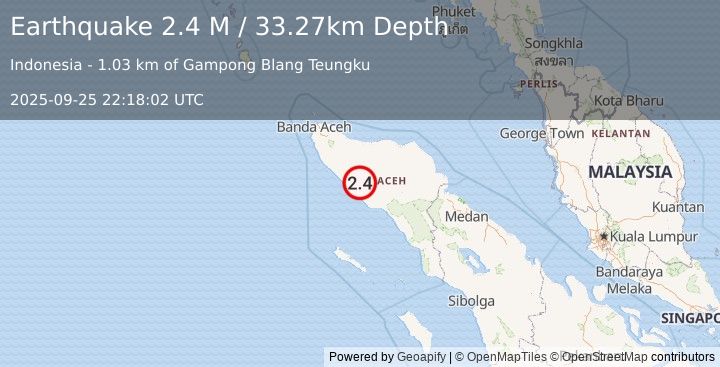 Earthquake Northern Sumatra, Indonesia (2.4 M) (2025-09-25 22:18:02 UTC)