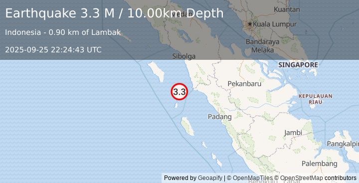 Earthquake Northern Sumatra, Indonesia (3.4 M) (2025-09-25 22:24:44 UTC)