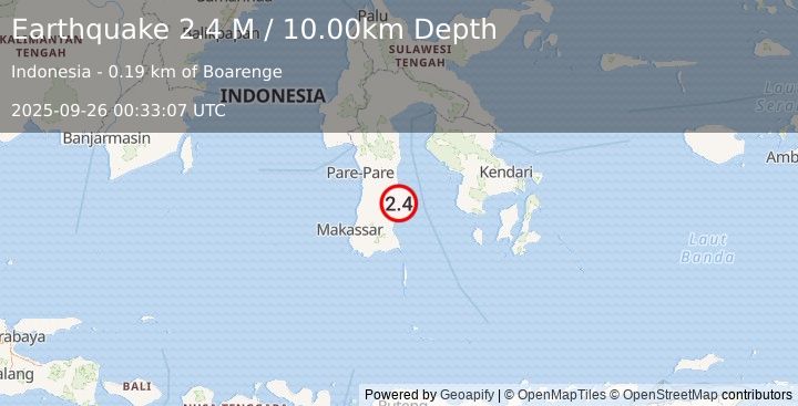 Earthquake Sulawesi, Indonesia (2.4 M) (2025-09-26 00:33:07 UTC)